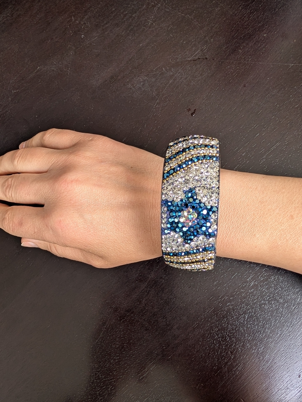 Crystal Pavé Blue Statement Cuff Bracelet
